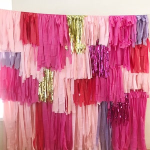 4 Piece Tablecloth Fringe Backdrop "Wall", colorblock style, tassel wall, Flagtape Backdrop, streamer wall  Fringe Backdrop, Birthday, Party