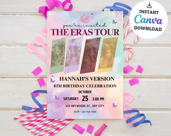 Editable Taylor Era’s Tour Inspired Birthday Party Invitation, Eras Birthday Invitation, Taylor Party Invite, Editable Birthday Party Invite