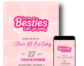 Editable Doll Party Invitation, Doll Birthday Party, Hot Pink Birthday Party Invitation, Pink Doll Birthday Invitation, Doll Invitation