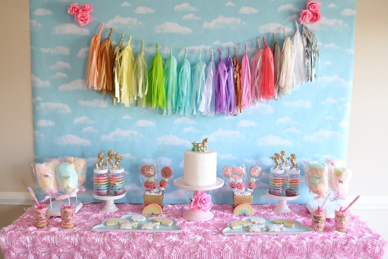 Unicorn Theme Tassel Banner Tissue Paper Garland Pink Etsy