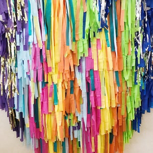 10 Piece Tablecloth Fringe Backdrop "Wall", Flagtape Backdrop, streamer wall  Fringe Backdrop, Birthday, Party Theme, Customizable streamer