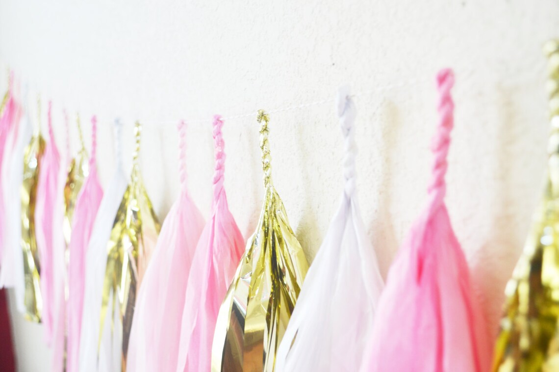 Blush Pink and Gold Garland Pink and Gold Gold Tassel Etsy