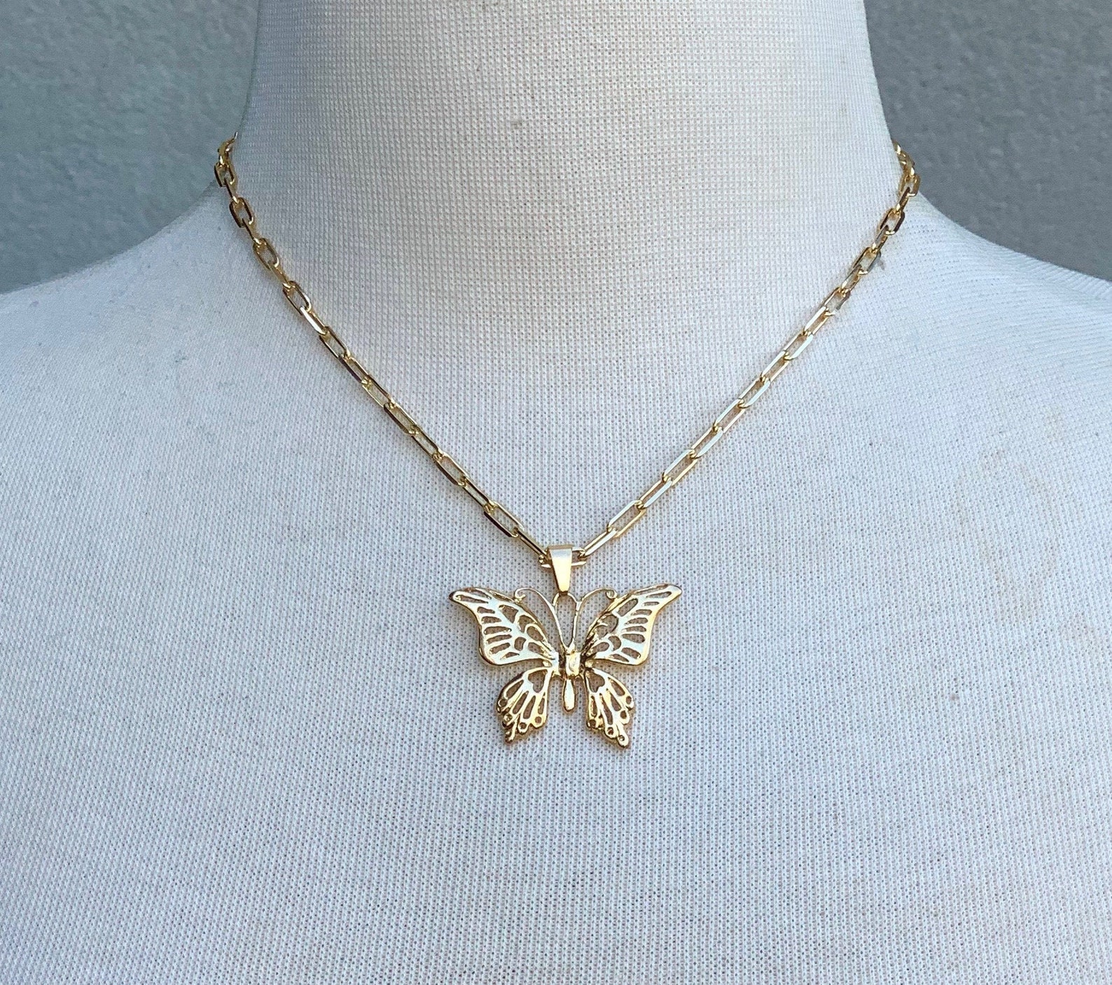 Gold Filled Butterfly Necklace on Gold Filled Link Chain | Etsy