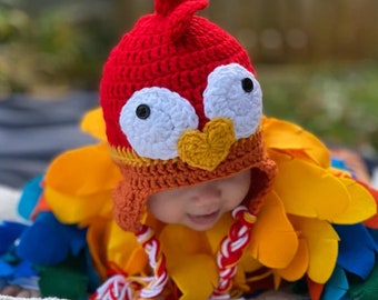 Crochet Rooster Hat, Rooster Hat, Christmas Gift, Baby Shower Gift, Toddlers, Family Sizes, Kids Fashion, Handmade Grandchild
