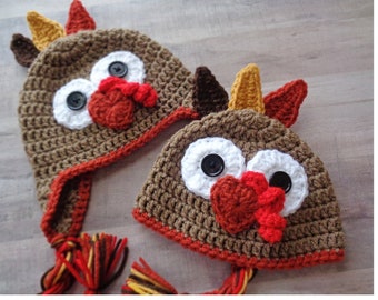 Turkey Hat, Crochet Turkey Hat, Family Turkey Fun Hat, Turkey Hat, Family Photo Prop for Holidays, Hat