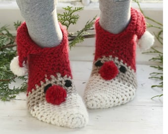 Santa Hat Slippers for Women, Cute Santa Hat Slippers, St. Nick Sock Style Slippers, Red and White Slippers, Stocking Stuffers, Student Gift