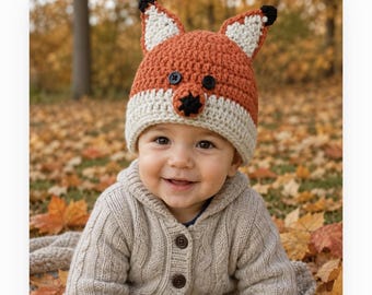 Crochet Fox Hat – Handmade Woodland Costume, Photo Prop