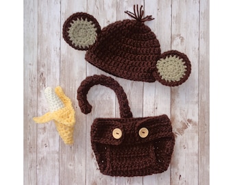 Crochet Monkey Outfit, Baby Photo Props, Monkey Hat and Diaper Cover, newborn Monkey Outfit, Monkey Set, Monkey Photo Prop