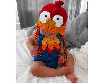Rooster Romper Set,  Baby Costume, First Photos, Photo Props, Baby Fashion, Handmade gift, Baby Shower Gift,New  Grandchild