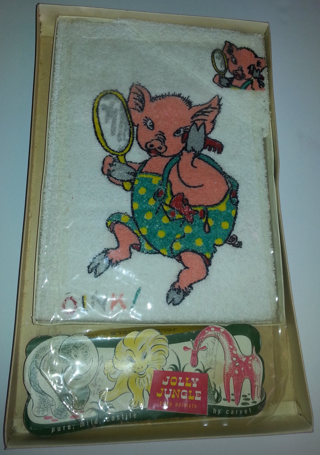 Vintage Baby Bath Set Pig Towels Castile Soap Animals Etsy