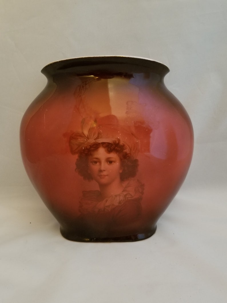 Antique 1900 Warwick Vase Brown Transferware Young Girl