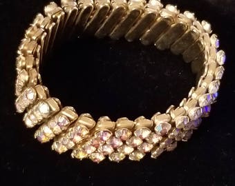 1950's Critedion Aurora Borealis Rhinestone Expandable Bracelet