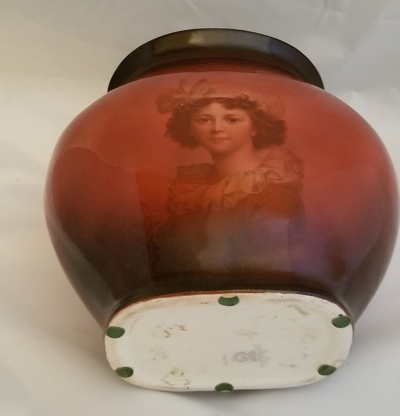 Antique 1900 Warwick Vase Brown Transferware Young Girl