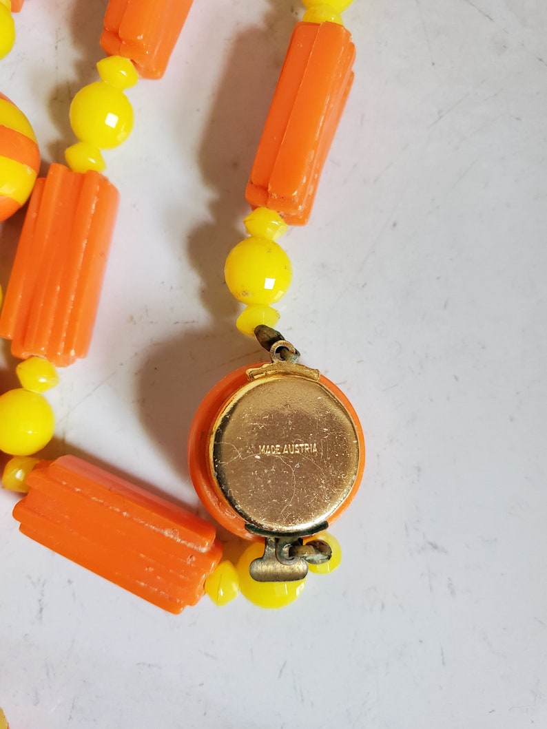 Yellow Plastic Beads Necklace Vintage 1960s Orange