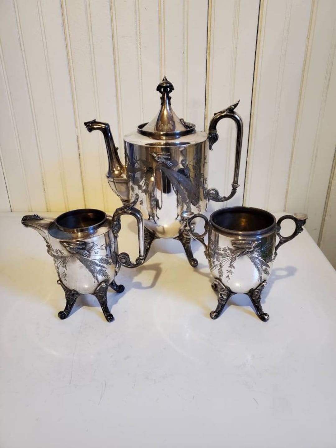 REED & BARTON ティーポット Victorian 1871 Reed Barton Tea Set Silverplate Birds