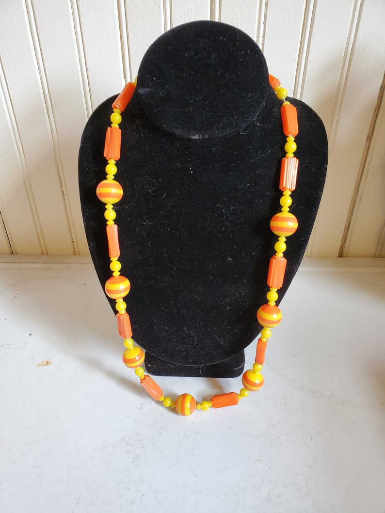 Yellow Plastic Beads Necklace Vintage 1960s Orange