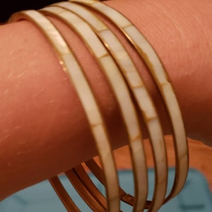 Mother of Pearl and brass bangle bracelet
