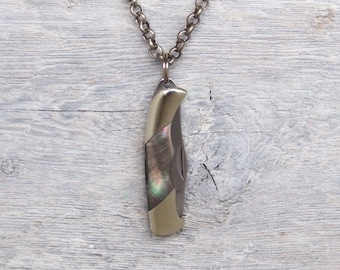 Miniature Pocket Knife Necklace » Black Pearl » Antiqued Silver Chain » Men's Necklace » Necklaces for Men » Rock Jewelry » Hipster Jewelry