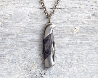 Mini Pocket Knife Necklace » Men's Necklace Jewelry » Necklaces for Men » Gifts For Him » Vintage Style Wood Mini Pocket Knife