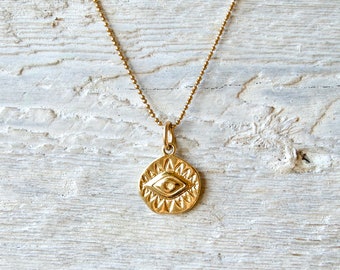 Evil Eye Necklace » Evil Eye Protection Pendant » Good Luck Charm » Boho Layering Necklaces » Amulet » Gold Filled Link Chain Choker