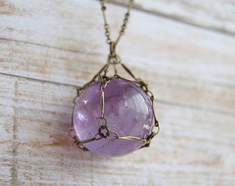 Amethyst Necklace » Crystal Ball Necklace » Amethyst Pendant » Sphere » Healing Crystals » Gemstone » Boho Jewelry » February Birthstone