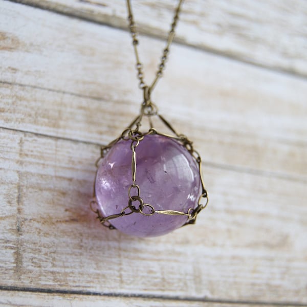 Amethyst Necklace » Crystal Ball Necklace » Amethyst Pendant » Sphere » Healing Crystals » Gemstone » Boho Jewelry » February Birthstone