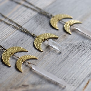 Crescent Moon Quartz Crystal Necklace » Raw Quartz Crystal Points » Quartz Points » Healing Crystals » Boho Double Horn Moon Pendant