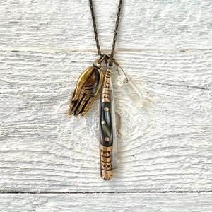 Pocket Knife Necklace » Mini Stiletto Knife » Miniature Pocket Knife » Gyan Mudra » Quartz Crystal Talisman Amulet Charm Good Luck Necklace