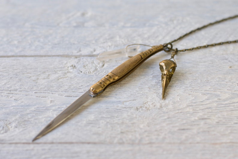 Mini Pocket Knife Necklace Stiletto Knife Talisman Etsy