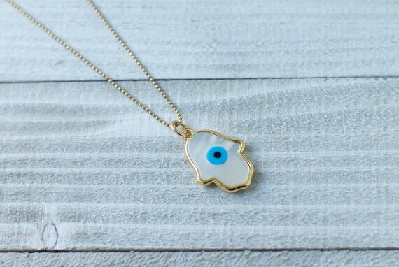 Pearl Hamsa Evil Eye Pendant 