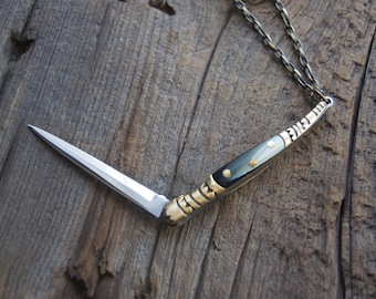 Pocket Knife Necklace // Mini Pocket Knife Necklace // Miniature Knife // Navaja Stiletto Knife Necklace // Vintage Style Knife Necklace