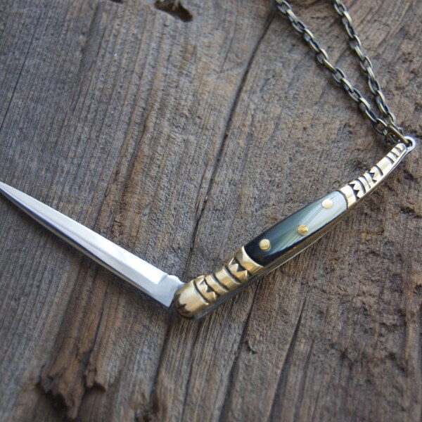 Pocket Knife Necklace // Mini Pocket Knife Necklace // Miniature Knife // Navaja Stiletto Knife Necklace // Vintage Style Knife Necklace