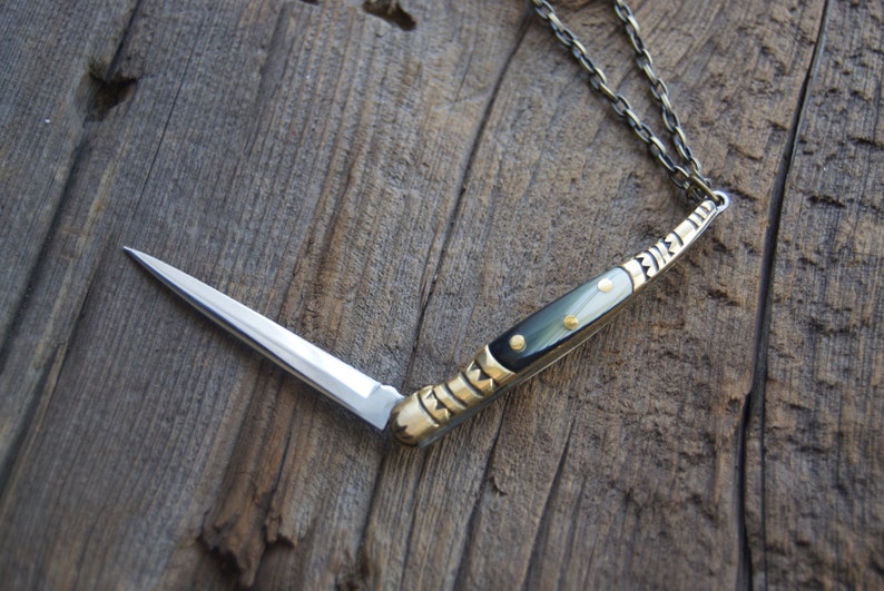 Pocket Knife Necklace // Mini Pocket Knife Necklace // Miniature Knife // Navaja Stiletto Knife Necklace // Vintage Style Knife Necklace image 1