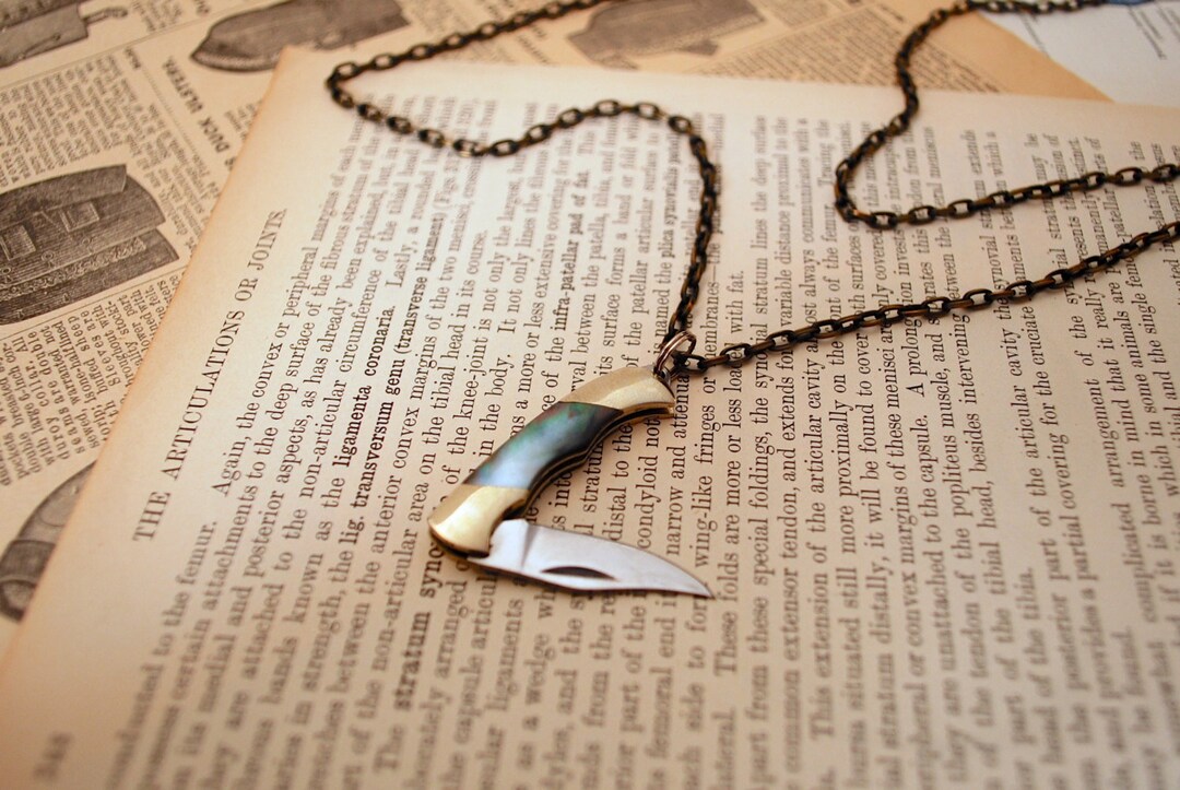 Pocket Knife Necklace Mini Pocket Knife Necklace Black Mother of Pearl Knife Knife Pendant Pen