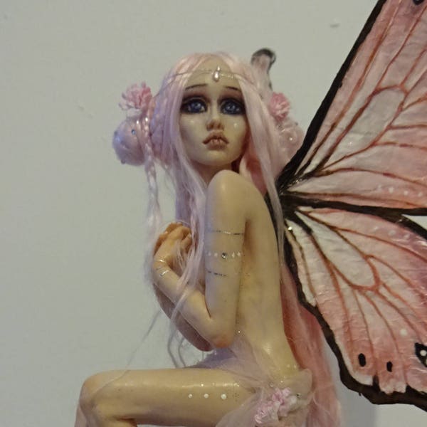 SHADOWSCULPT OOAK FAIRY lifelike pink cherry blossom tree fantasy art doll woodland fae sculpture figurine