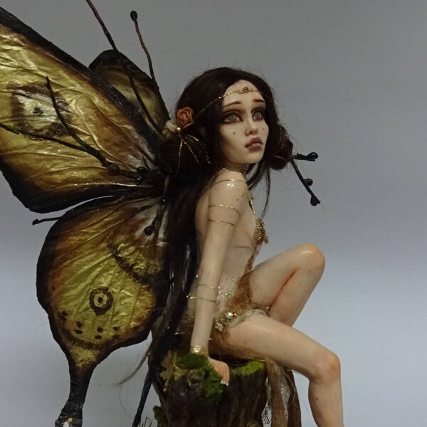 SHADOWSCULPT OOAK FAIRY fantasy moth woodland autumn fall art doll realistic sculpture elf figurine