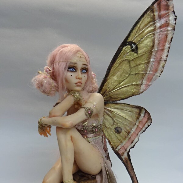 SHADOWSCULPT OOAK FAIRY pink moth lifelike art doll fantasy woodland fairy elf figurine sculpture