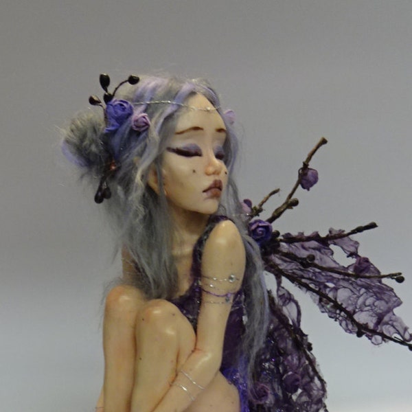 SHADOWSCULPT OOAK FAIRY plum moth butterfly lifelike fantasy art doll one of a kind sculpture polymer clay woodland fae figurine