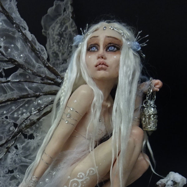 SHADOWSCULPT OOAK FAIRY snowy woodland forest  fae lifelike fantasy art doll one of a kind fantasy lifelike sculpture polymer clay figurine