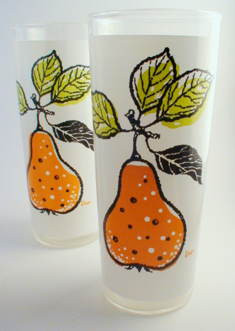Tall Drinking Glasses Set of 4 Fruit Graphic Design by L. Etsy