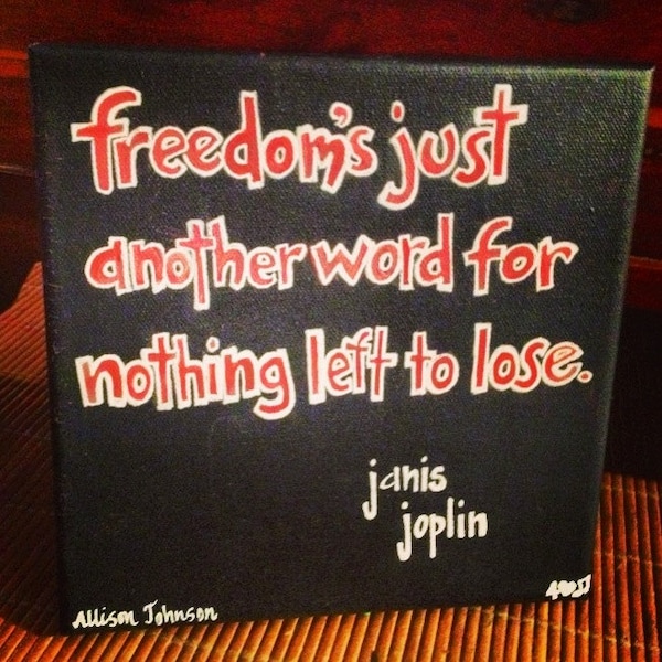 4theloveofmusic janis joplin quote on 8X8 Navy Blue Canvas.