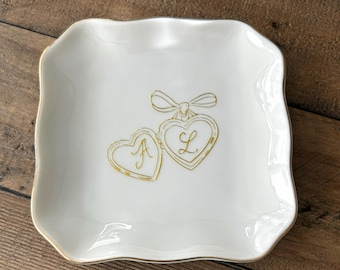 Custom Initial Ring Dish For Newlyweds, Bridal Shower Custom Trinket Tray, Coquette Wedding Gift for Sister Engagement Ring Jewelry Gift