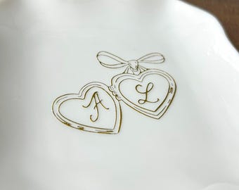 50th Wedding Anniversary Gift For Her, Custom Ring Dish, Vanity Tray Gift For Mom, Gold Locket Initials