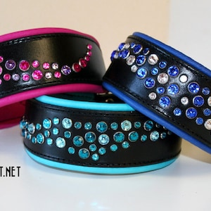 Leather dog collar, decorated with crystals
