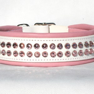 Leather dog collar, decorated with beautiful rhinestones