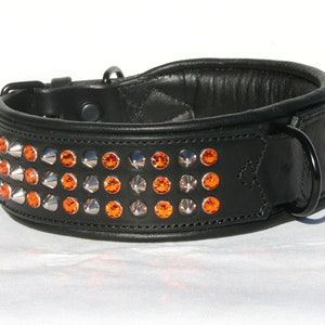 Leather dog collar with cone studs and beautiful rhinestones