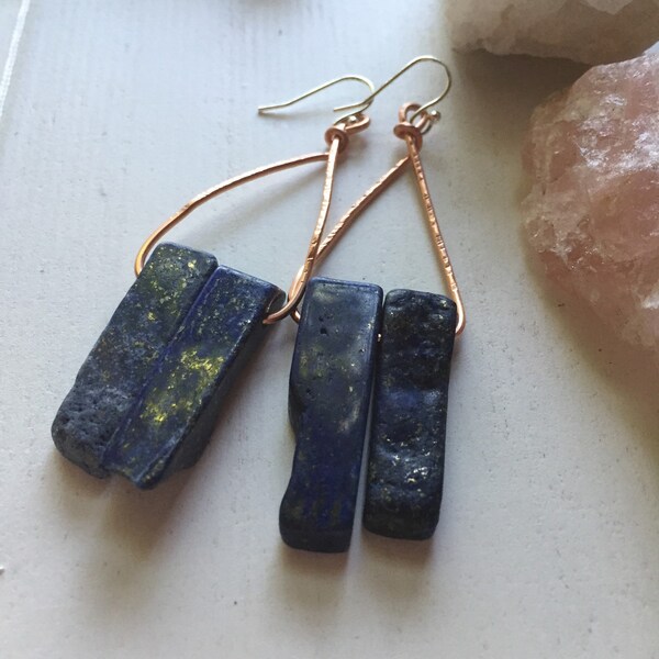 Lapis and Copper earrings on silver hooks by  Las Ofrendas