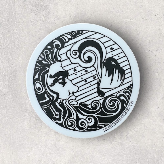 Inspired by the magic of a starry night. This Sticker is perfect for your water bottle, coffee mug, bike or computer. Sticker size 3x3 inches. Waterproof, weatherproof and durable.
