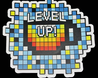 Level up - by Decaffeinated Designs (3x3) Waterproof and durable clear vinyl decal sticker