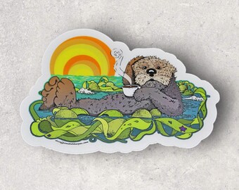 Tea Otter - by Decaffeinated Designs (2.5x4) Waterproof and durable clear vinyl decal sticker